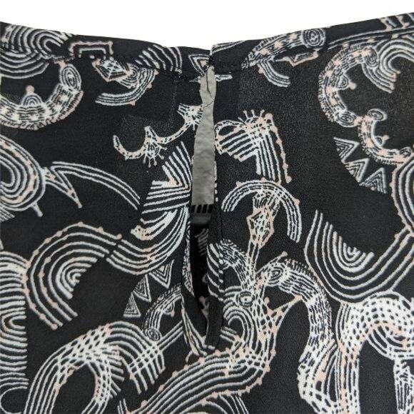 Trouve black graphic printed tied cold shoulder long sleeve blouse small MSRP 69 - Picture 5 of 12